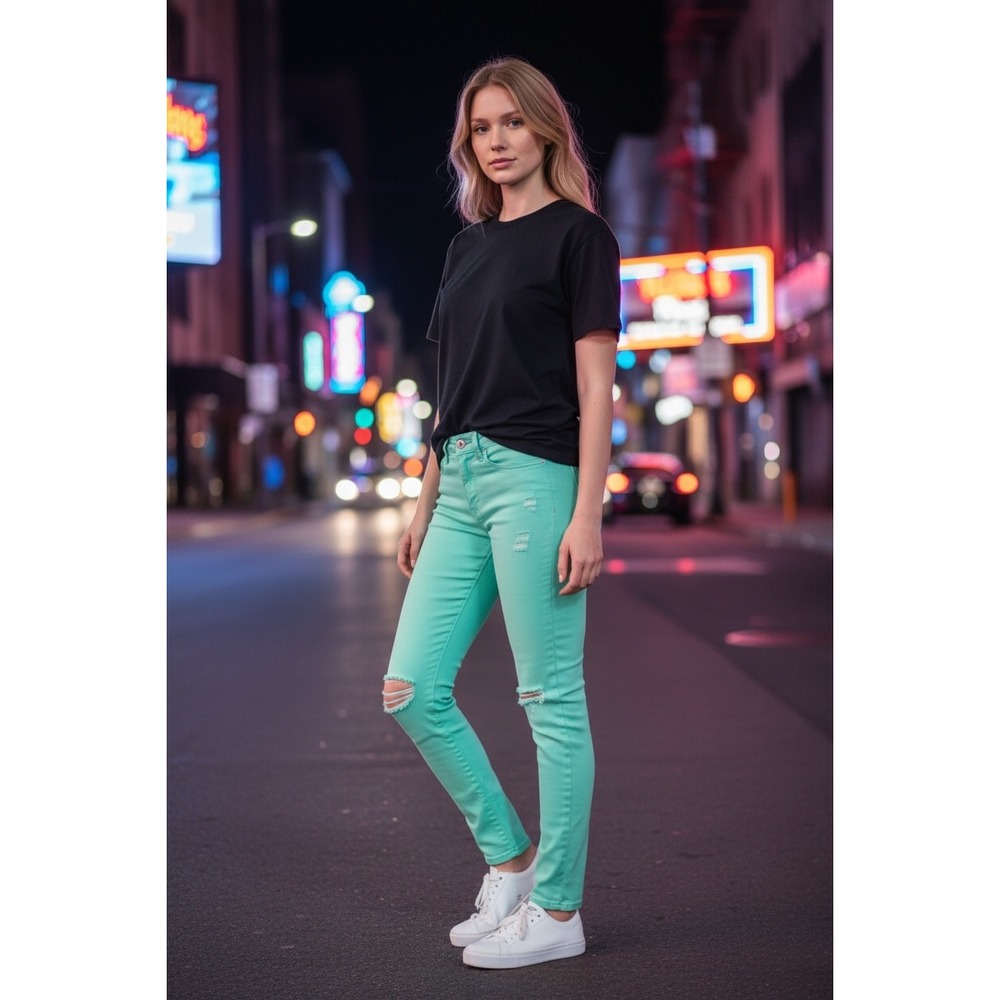 American Eagle Mid-Rise Jegging Mint Green Super Stretch Distressed Jeans Size 6